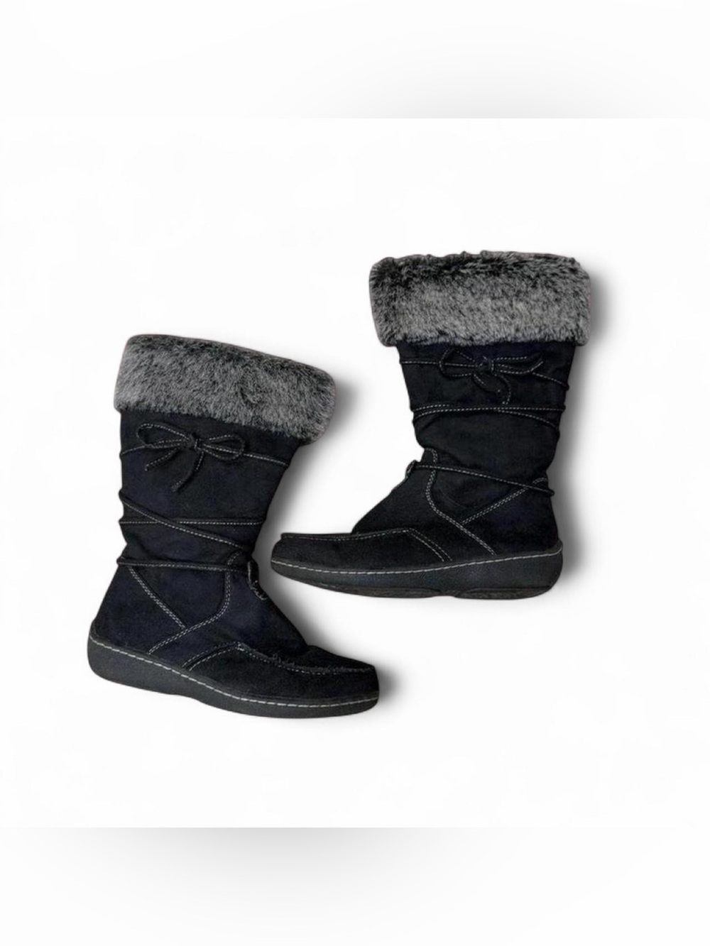 Y2K grunge American eagle fur boots with bow🩶